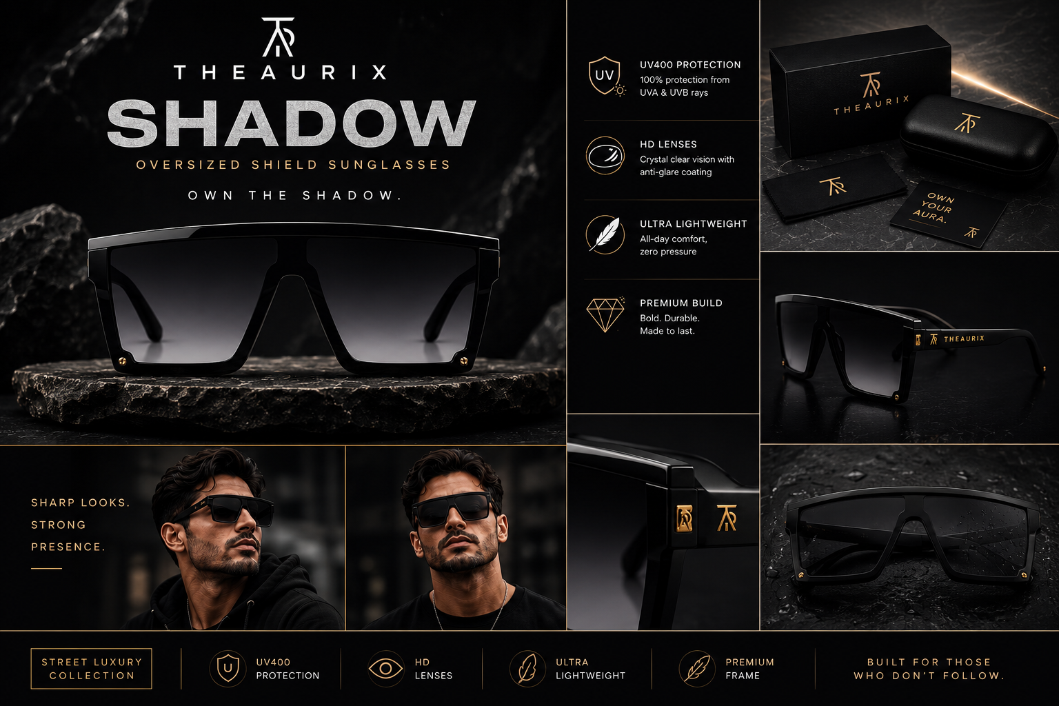 THEAURIX SHADOW™ | Premium Oversized Smart Sunglasses