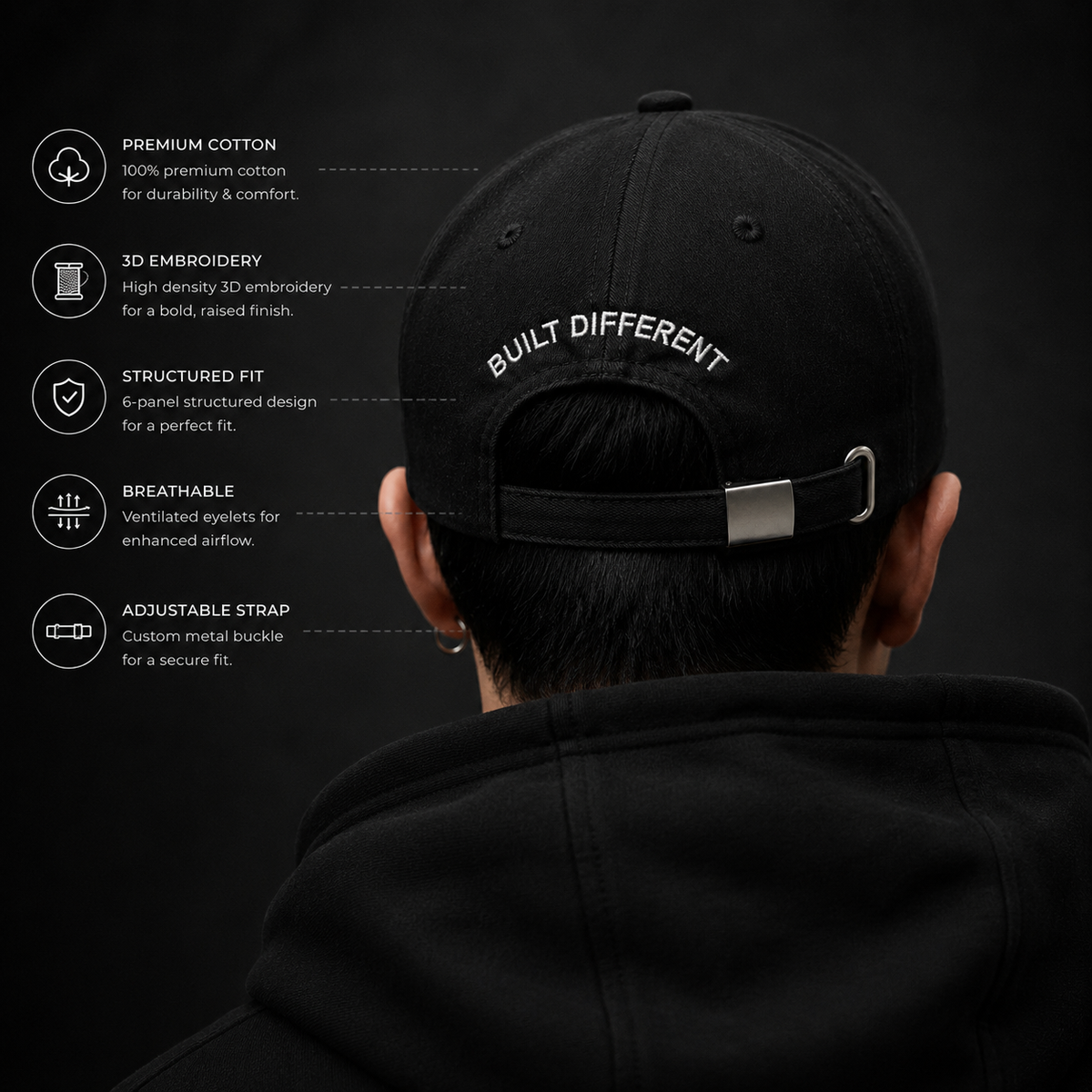 THEAURIX Shadow Premium Black Cap for Men